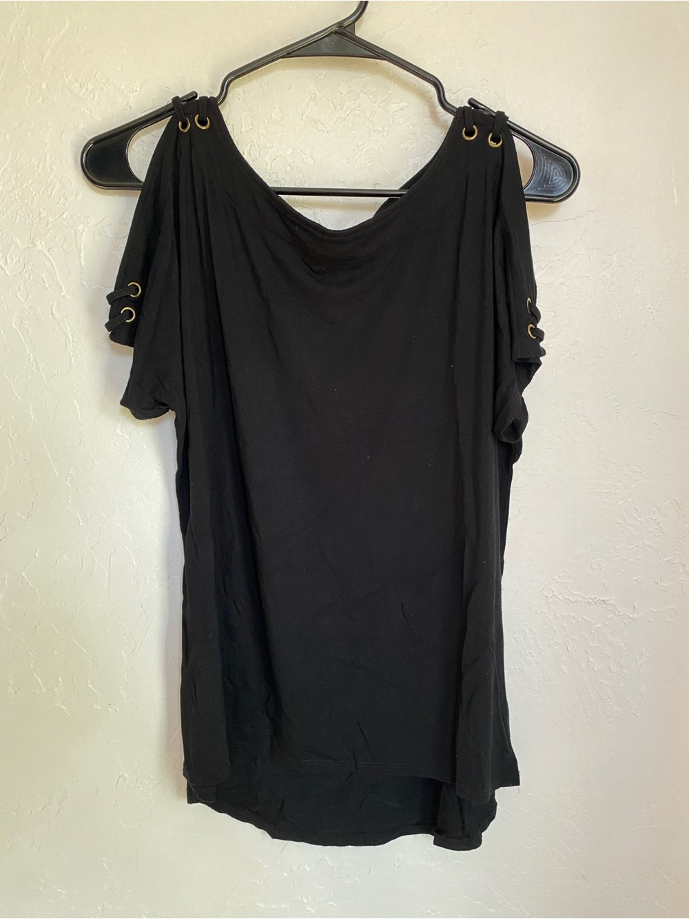 Spense Black Open-Shoulder Top with Grommet Detail